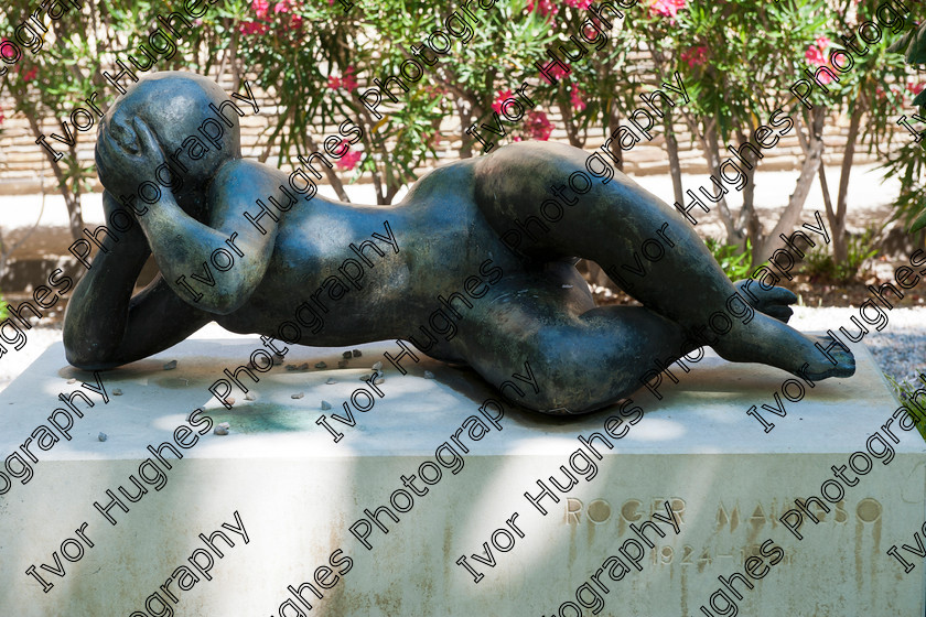 D3N 7591 
 Keywords: Elne Illiberis town village images Languedoc Roussillon 66 France Pyrenees ancient capital city sculpture Roger Maureso reclining nude woman bronze