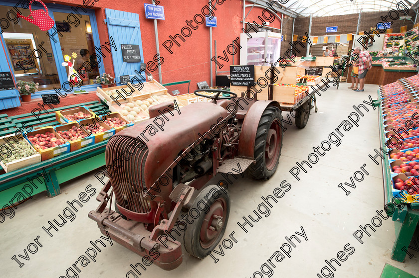 09 
 Keywords: French farmers shop rural country agricultural market fresh produce fruit vegetables Catalan Languedoc Pyrenees old diesel tractor and trailer