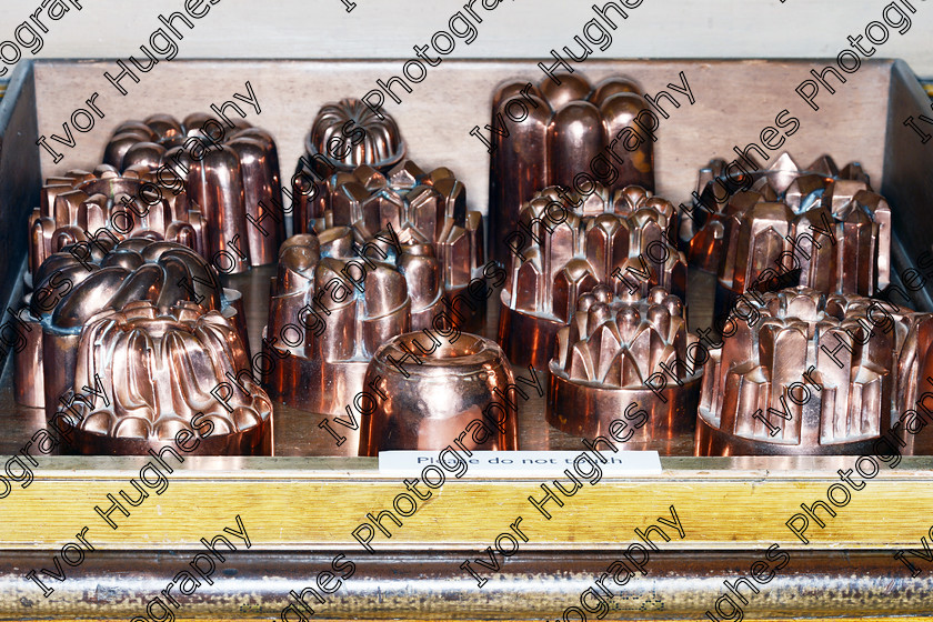 HK16 
 Keywords: Harewood House stately home mansion antique Georgian C18 kitchen copper jelly moulds