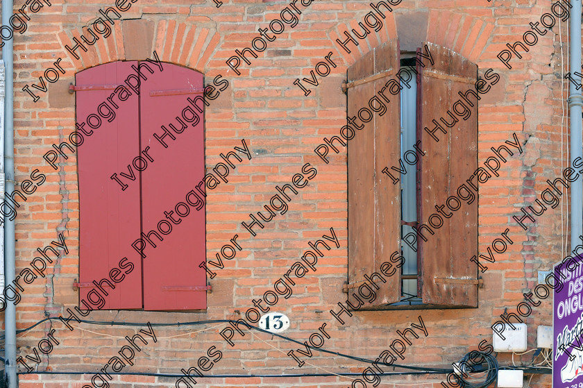 D3S 3212 
 Albi town city centre Tarn France street shuttered shutter windows