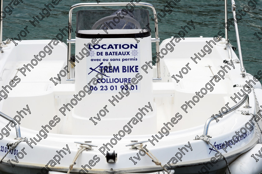 D3S 8923 
 Keywords: Collioure village fishing port Roussillon France 66 June 2014 dinghy outboard motor boat for hire