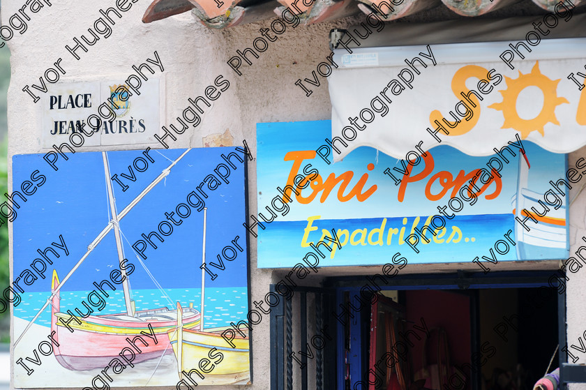 D3S 8936 
 Keywords: Collioure village fishing port Roussillon France 66 June 2014 street sign gift shop