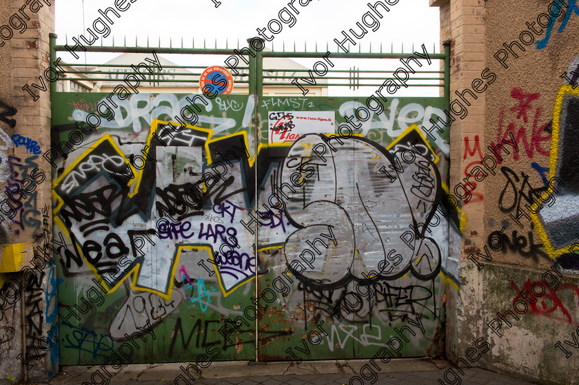 DSC 7333 
 Paris antiques fleamarket puces Saint Ouen Clignancourt 
 Keywords: Paris France French antiques fleamarket puces Saint Ouen Clignancourt street security gates graffiti atelier brocante